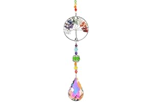ZHUHUAPH Chakra Healing Crystal Stone Sun Catchers for Windows, Tree of Life Tandem Natural Quartz Gemstone Pendant Rainbow Maker Suncatcher, Spiritual Gifts for Women