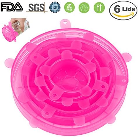 Silicone Stretch Lids 6-Pack Of Various Sizes, Food Saver Covers Wrap Bowl Pot Cup Lid- BPA Free, Dishwasher, Microwave, Oven and Freezer Safe (pink)