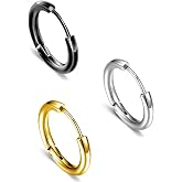 Trend Collection Unisex Cerrahi &Ccedil;elik Siyah G&uuml;m&uuml;ş Renk 12 Mm Klasik 3'L&uuml; Halka K&uuml;pe Seti,G&uuml;m&uuml;ş Tek Ebat