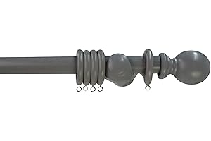 Arterra Living Wooden Curtain Pole Set – Premium Quality Curtain Rail Poles – 28 Diameter Natural Wood Finials Balls Rings, Fixed Length, ideal for Home, Kitchen,Living Room,Office (Grey, 120 cm)