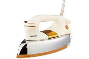 Geepas Automatic Dry Iron- GDI23011| Iron Box with Temperature Settings Dial and Auto Shut Off Function|Suitable for All Kinds of Fabric|7 Years Warranty, White and golden