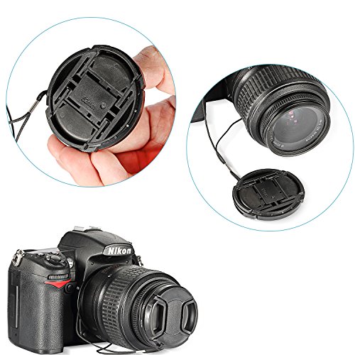 Neewer Set Bouchon d objectif pour Nikon D3200  D3100  D3000  D5200  D5100  D5000  D90  D80  D60  D40  Appareil photo reflex num  rique  Kit contient     2  x de 52  mm Centre Pinch Bouchon d objectif   2  x Bouchon d objectif Lin   1  x Chiffon de nettoyage Microfibre