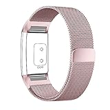 Armband fur Fitbit Charge 2 Uhr, PUGO TOP Milanaise Edelstahl Armbanduhren Watch Band Armband mitFitbit Charge 2 (Klein,Rosa)