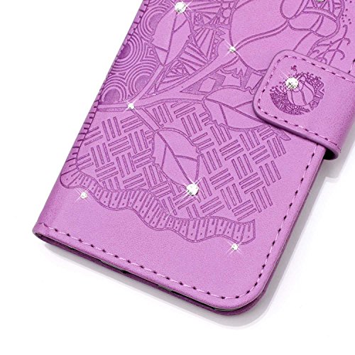 SKYXD für Samsung Galaxy A5 2016 A510F Hülle Leder Rose Blumen Drucken Muster,Brieftasche Klappbar Glitzer Strass PU Folio Schutzhülle [Kartenfach / Magnet / Standfunktion / Trageschlaufe] Inner Silikon Klapphülle mit [Handyanhänger + Eingabestift] 3 in 1 Zubehör Handy Tasche Etui for Samsung Galaxy A5 2016 A510F Bookstyle Flip Case Leather Cover With [Stylus and Dust Plug]- Violett - 3