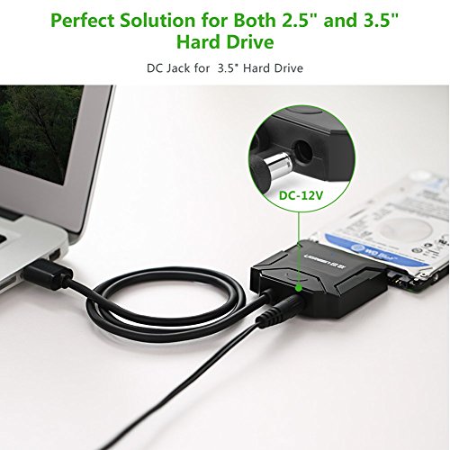 UGREEN USB 2.0 auf SATA Adapter Kabel Konverter für 2,5″/3,5″ Laufwerke HDD/SSD mit 12V/2A EU Netzadapter - 3
