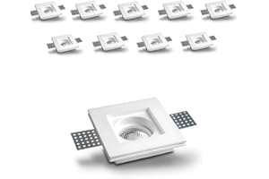 Eurekaled® - 10pz Portafaretto in Gesso CERAMICO da Incasso Quadrato Slim per Controsoffitti