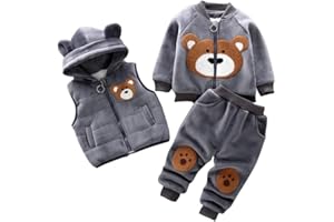 Odziezet Kleinkinder Warm Outfit Kinder Kapuze Ärmellose Weste Anzug Baby Winter Dreiteiliges Outfits Kind Langärmeliges Sweatshirt Hose Sets Babys Cartoon Bär Kleidung 0-4 Jahre