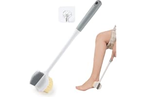 kclkda Foot Cleaning Brush, Multifunctional Foot Brush with Long Handle, Silicone Feet Scrubber for Shower, 2-in-1 Toe Gaps Cleaning Scrubber with 2 Types Heads for Seniors, Pregnant, Mobility Issues