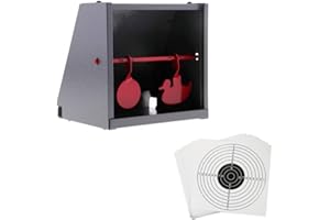 ADCSHOP Tragabalín de Tiro Dual para Pistolas Airsoft y Aire Comprimido | para dianas estándar 14 x 14 cms Incluye 100 Dianas + Blancos Metálicos Móviles | Acero Reforzado | | Portátil y Fácil de Instalar