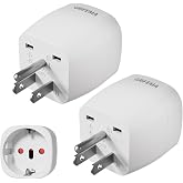 GRIFEMA American to European Plug Adapter, Pack of 2 | Plug for Type B sockets in USA Canada Mexico and Thailand, 250V 10A