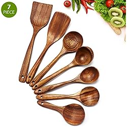 Cosyres Ensemble d'ustensiles de cuisine en bois naturel pour la cuisine, anti-rayures et résistant à la chaleur