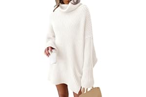 JFAN Vestido de Punto Mujer Invierno Elegante de Cuello Alto de Manga