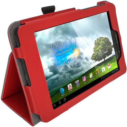 igadgitz Rot PU Ledertasche Hülle Folie Cover für Asus FonePad ME371MG 7″ Tablet mit Multi Winkelbetrachtung Stand + Stylus Schift Halter + Displayschutzfolie - 4