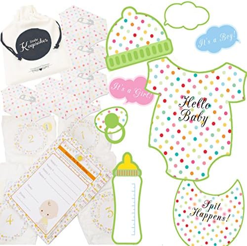 Baby Shower Games Pack for 16 Including: Guess the Mess Nappy Game, the Dirty Nappy Advice Keepsake With Free Keepsake Pouch, 8 Photo Props –Ideal For: Boy , Girl, Unisex / Gender Neutral Party
