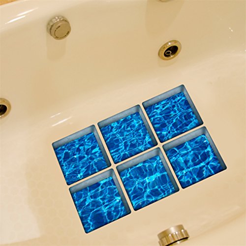 Anti Rutsch Aufklebers, Stillshine 6 Stück Quadratisch 130X130cm 3D Real Vinyl Anti-RutschWasserdicht Badewanne Sticker Badewannenaufkleber für Sicherheit Duschen Badezimmer (Meer)