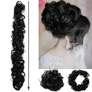 Samyak Long Frill Style chignons Hair bun Messy hair style Hair Extensions and Wigs for Women and girls, Natural Black