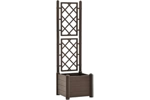 vidaXL Jardinière avec Treillis Lit Surélevé Bac à Fleurs Pot de Plantes Lit de Plantation Jardin Balcon Patio Extérieur 43x43x142 cm PP Moka