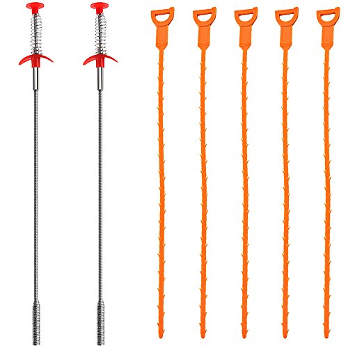 7 Pack Drain Snake, SENHAI 20 Zoll Haarablauf Clog Remover Drain Relief Auger Reinigungs-Tool (2 Edelstahl und 5 Kunststoff)