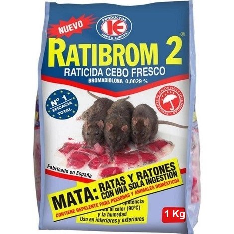 RATIBROM 2 - Raticida veneno contra roedores, ratas y ratones 1kg