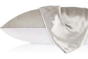 ‎LILYSILK LILYSILK 19 Momme Seidenkissenbezug 100% Maulbeerseide Uniseite aus Baumwolle mit Reißverschluss Haar- und Hautpflege Seidenbezug für Kopfkissen 1 Stück(Silbergrau,80×80cm)