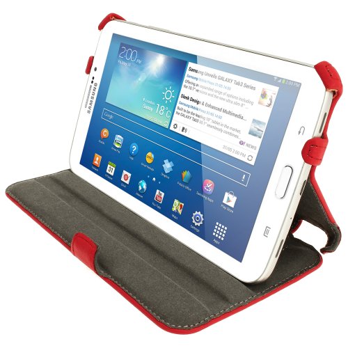 igadgitz Rot PU Ledertasche Hülle Cover für Samsung Galaxy Tab 3 7.0″ SM-T210 mit Multi Winkelbetrachtungs Stand + Integrierte Handschlaufe + Displayschutzfolie - 5