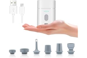 SUNXBUK Pompa Sottovuoto,Pompa ad aria ricaricabile tramite USB, Inalazione/Gonfiaggio Rapido,Compatta e Portatile,6 Ugelli Multifunzione per Letto ad Aria per Campeggio,ad Aria, Sacco Sottovuoto