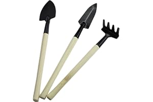 Garden Tools Set - ShiningUU 3 Pieces Wooden Handle Mini Bonsai Tools, Gardening Trowel, Shovel, Rake for Succulent, Terrarium, Indoor Garden & Bonsai Care