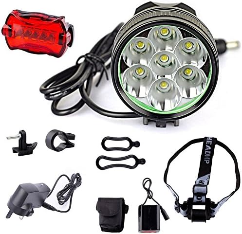 Xuheng Super Bright 7 X CREE XM-L T6 U2 12000Lumen 3 Modes White LED Bike Lamp Cree LED Headlight Solid Bicycle Light and Powerful Cree LED Bike Light Headlamp LED Lamp Flashlight Torch with 8.4V 8000mAh Battery Pack and UK Plug Charger Set For Outdoor Hiking, Riding, Camping and Other Activites
