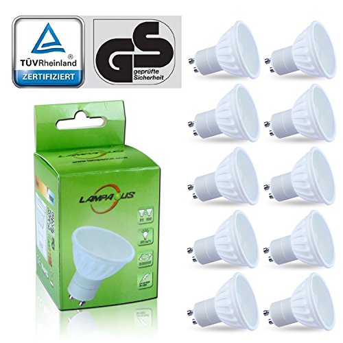 Lampaous 10x 5W GU10 LED Bombilla Blanco Cálido 450lm 50W Halógeno Repuesto, Natural, color blanco, GU10, 5.0W 240.0V