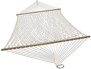 Niyam Cotton Rope Hammock with Wooden Spreader Bars/Adults Swing for Single Person, 30 in Width (White)
