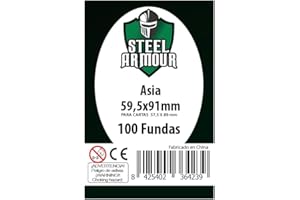 Steel Armour - 100 Fundas para Cartas Coleccionables, Tamaño Asia 59,5x91mm, Plástico Transparente Resistente, Protección contra Desgaste y Daños.
