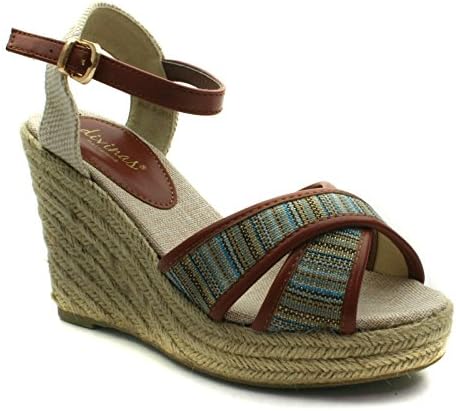 DW199 Divinas Barcelona Ladies High Wedge Sandal in Sky/Tan UK Size 7 / EU Size 40