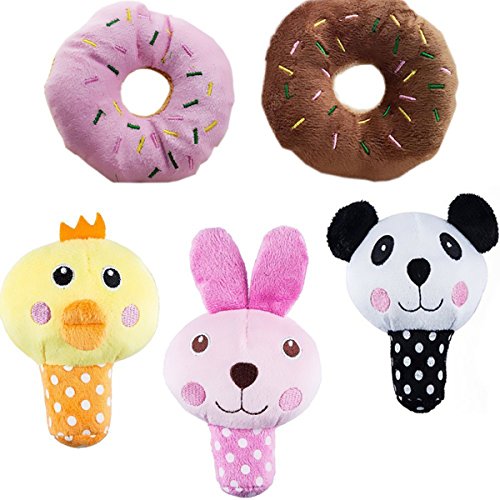 UEETEK Perro chirriante Juguetes para perros pequeños Alimento Animal Peluche Puppy Dog Toys (Un paquete de 5pcs)