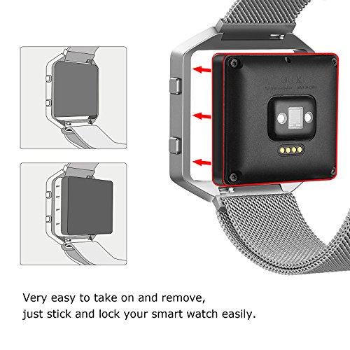 Fitbit Blaze Frame + Armband (5,9-9,4 Zoll), Swees Milanaise Edelstahl Replacement Wrist Band Strap Watchband Uhrenarmband mit Magnet-Verschluss und Metallrahmen für Fitbit Blaze Smart Fitness Watch - 4