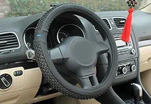 Nikavi Car Steering Wheel Cover, Microfiber, Emboss Holes, Soft Padding Great Hand Feel, Anti-Slip Matte Finish, 15 Inch Middle Size - Blackline