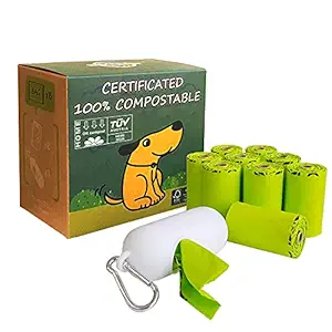 Moonygreen Dog Poop Bag with Dispenser, Compostable Vegetable-Based Doggie Bag for Waste, Compostable and Eco-Friendly, Unscented, Extra Thick and Leak Proof, 120 Counts, 10 Rolls, 9 x 13 Inches