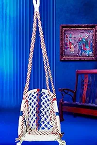 Make in India, Cotton Round Hanging Swing for Adults & Kids 100% Cotton Rope Wooden Swing for Indoor, Outdoor, Home, Balcony, Garden with Free Hanging Accessories (100 kgs Capacity)