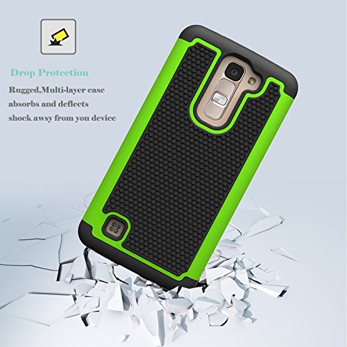 Colel Funda para LG K8  LG Escape 3  LG Phoenix 2  armadura h  brida con doble capa  absorci  n de choques  protecci  n con protector de pantalla de cristal para LG Escape 3  LG K8  LG K350N verde