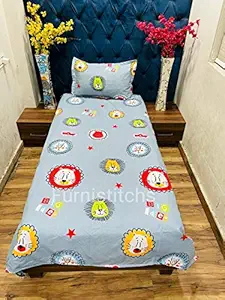 Furnistitchs Microfiber Kids Cartoon Print Single Bed Sheet with 1 Pillow Cover 60