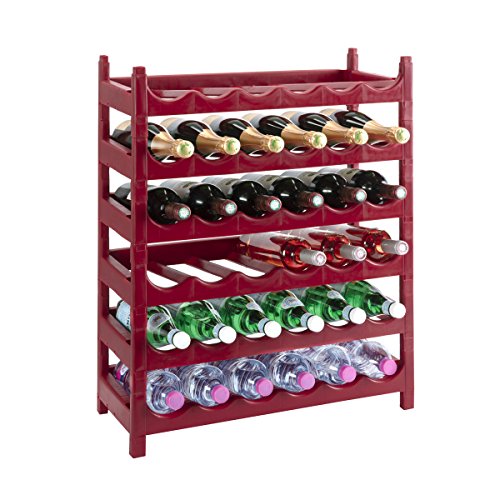 Wedestock Etagère à Bouteille, casier à Bouteille modulable Plastique 36 Bouteilles Coloris Rouge Bordeau