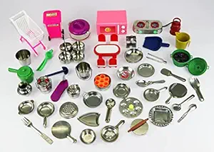 45 Pieces - Miniature Kitchen Set, Mini Kitchen Set for Kids, Choppu Jaman, Stainless Steel Kitchen Set for Girls, Miniature Cooking Set, Mini Play Set, Kitchen Play Set (Pack - 45)