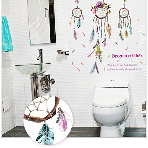 Demiawaking Dream Catcher Traumfänger mit Federn Wandsticker Abnehmbare DIY Wandtattoo Aufkleber fuer Kinderzimmer, Wohnzimmer, Schlazimmer Haus Dekor (01) - 4