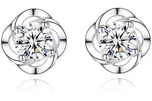 Kamise Parure Femme Argent Fin 925 avec Zirocon Cubique Blanc, Ensemble de Boucles d'oreilles & Collier & Bracelet en Forme de Trèfle, Chaîne Pendentif Hypoallergénique, Mariage Anniversaire Cadeau