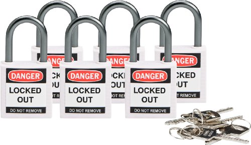 Preisvergleich Produktbild Brady 118932 Sicherheitsschloss, kompakt, verschiedene Schlösser, Weiß, 6 Stück
