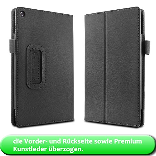 Infiland Fire HD 8 2015 Hülle Case -Slim Fit Folio PU-lederne dünne Kunstleder Schutzhülle Cover Tasche für Amazon Fire HD 8 Zoll(5. Generation – 2015 Modell)Tablet (mit Auto Schlaf / Wach Funktion)(Schwarz) - 2