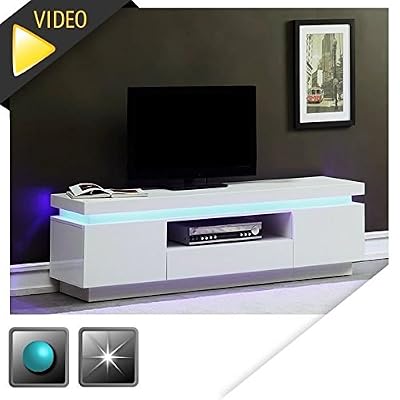 Générique FLASH Meuble TV 165cm blanc laqué avec led bleue