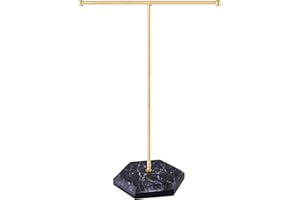 Hileyu Porte-Bijoux,Présentoir de Collier en T en Métal Présentoir à Bijoux en Forme de T,Collier Titulaire Organisateur D'affichage de Boucle d'oreille,Support Suspendu avec Plateau Rond en Marbre