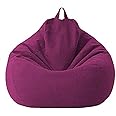 KODENG Large Small Lazy Sofas Cover Chairs Without Filler Linen Cloth Lounger Seat Bean Bag Pouf Puff Couch Tatami Living Room Beanbags (Purple, 85x105cm)