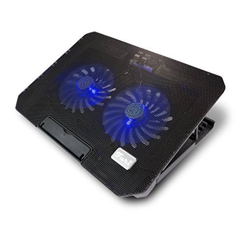 LS Premium Notebook Kühler LS200C | Laptop Cooling Pad Ständer| 2x Lüfter / 140mm Fan | mit 2 x USB HUB und blaue LED | 10″-15″ Zoll - 7