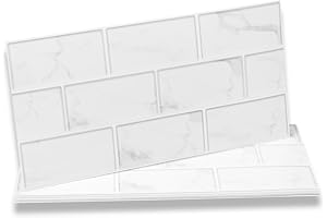 Fantasnight White Tile Stickers Vinyl Peel and Stick for Bathroom Kitchen 30x15cm 12Pcs Brick Self Adhesive Wall Tile Waterproof Tiles Stick on Tile Backsplash for Living Room